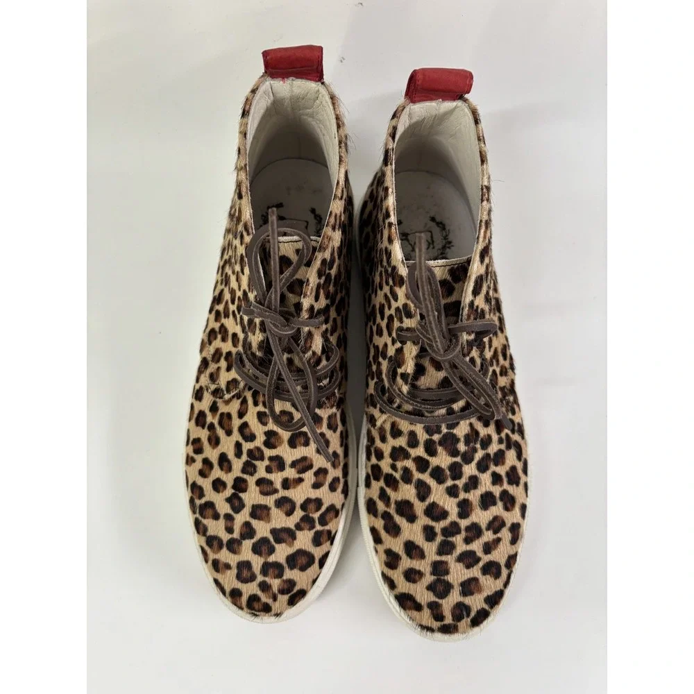 Del Toro Chukka Sneaker Shoes Mens Size 9 Brown Leather Leopard Print Made Italy